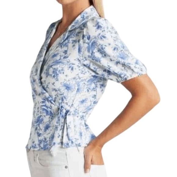 Violets & Roses Blue Floral Wrap Peplum Top, Plus Size 1X, NWT - Picture 8 of 8